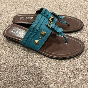Franco Sarto Blue and Brown Sandals with Gold Studs